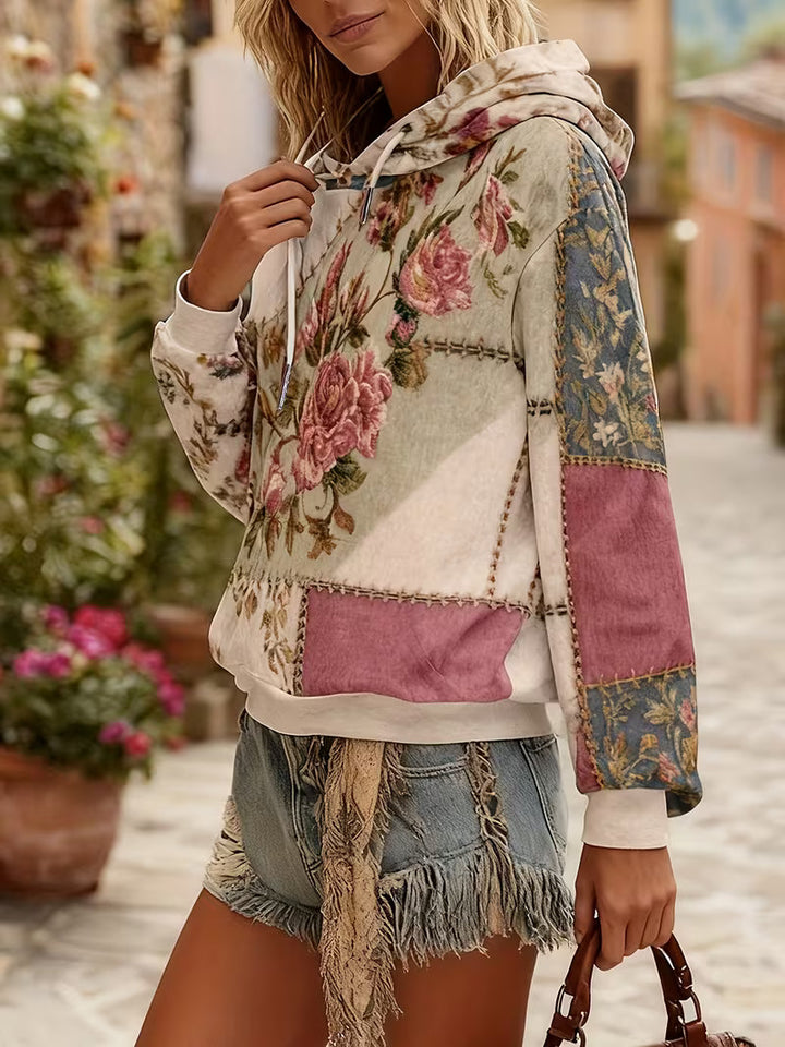 Norella - Sweat à capuche à manches longues en patchwork floral