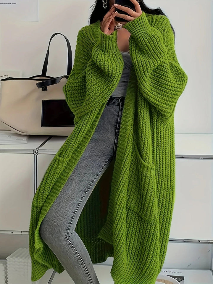 Ludivine - Cardigan Long en Maille Confortable Ouvert Sur Le Devant Avec Poche