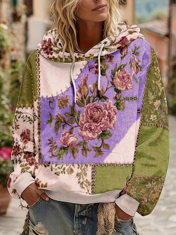 Norella - Sweat à capuche à manches longues en patchwork floral