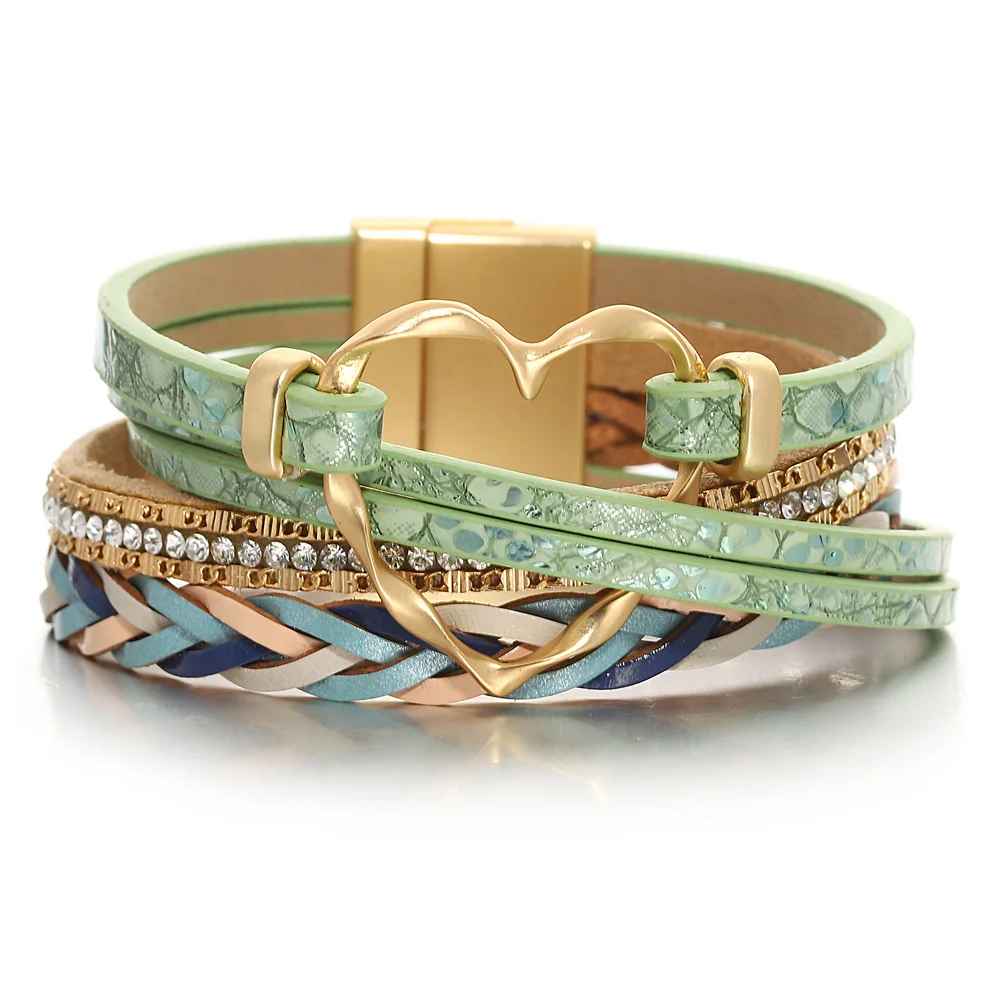Reyn - Bracelet en Cuir Superposé Avec Breloque en Forme De Cœur