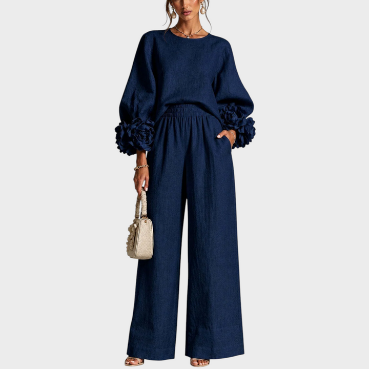 Mersada - Ensemble Pantalon à Jambes Larges et Manches Longues Avec Poignets à Motif Floral