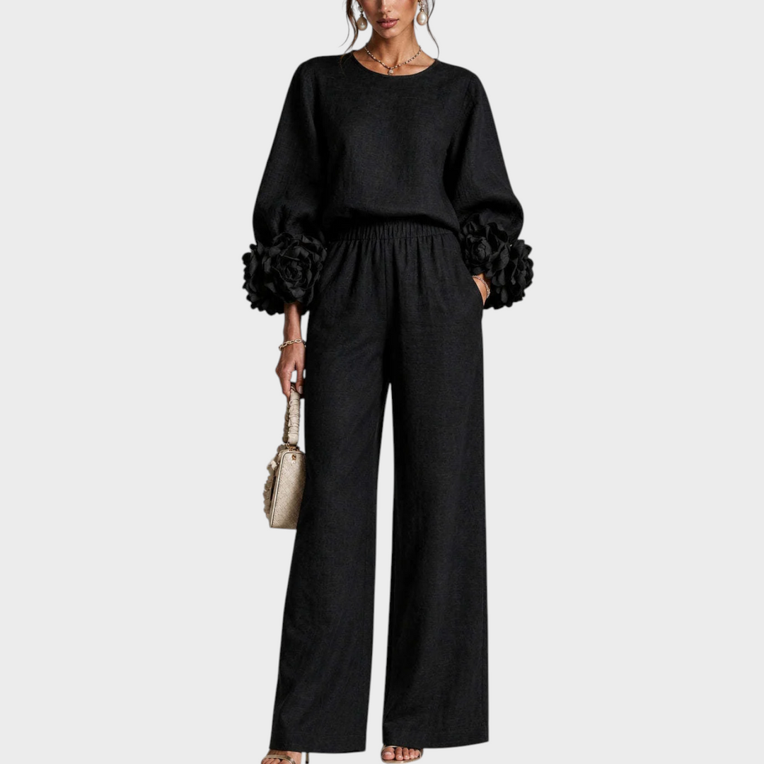 Mersada - Ensemble Pantalon à Jambes Larges et Manches Longues Avec Poignets à Motif Floral