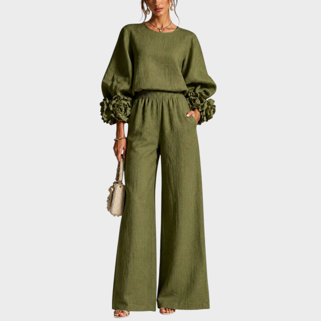 Mersada - Ensemble Pantalon à Jambes Larges et Manches Longues Avec Poignets à Motif Floral