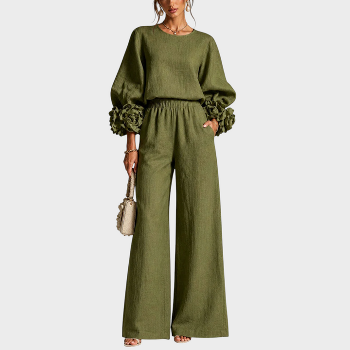 Mersada - Ensemble Pantalon à Jambes Larges et Manches Longues Avec Poignets à Motif Floral