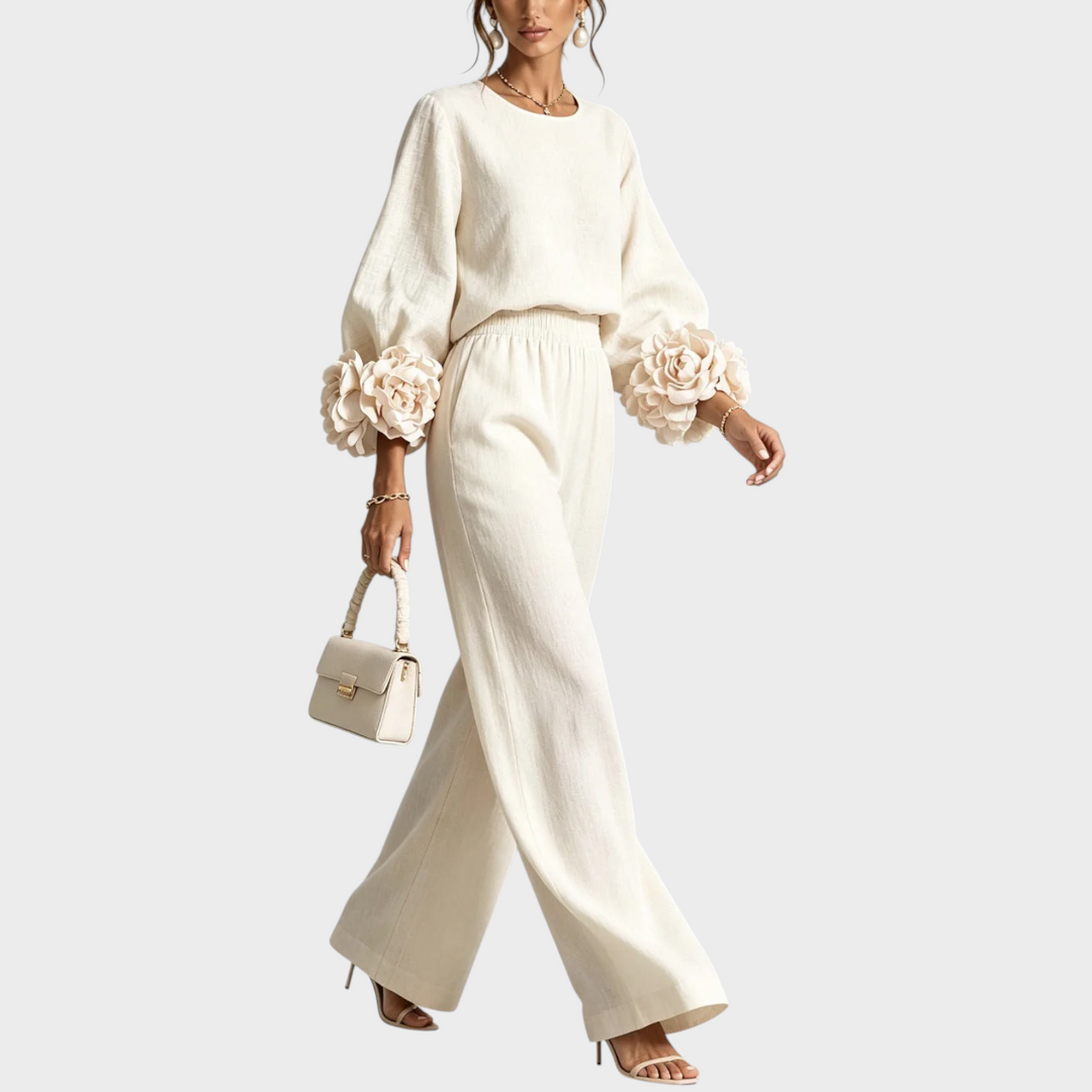 Mersada - Ensemble Pantalon à Jambes Larges et Manches Longues Avec Poignets à Motif Floral