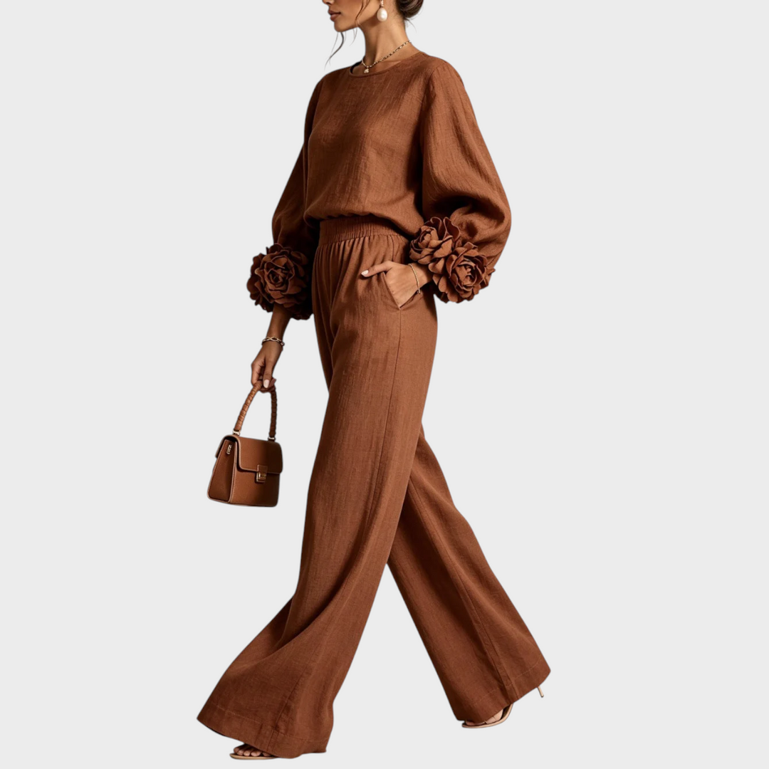 Mersada - Ensemble Pantalon à Jambes Larges et Manches Longues Avec Poignets à Motif Floral