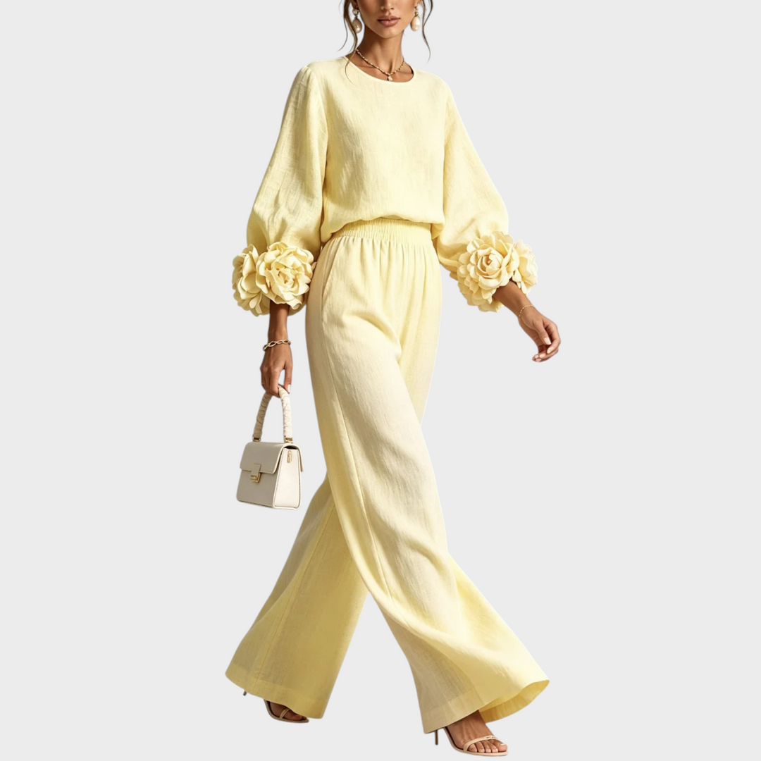 Mersada - Ensemble Pantalon à Jambes Larges et Manches Longues Avec Poignets à Motif Floral