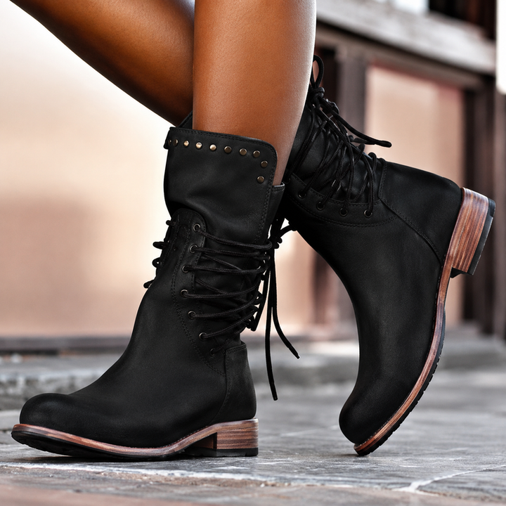 Mannou - Bottines Motardes À Lacets Croisés Et Doublure en Polaire