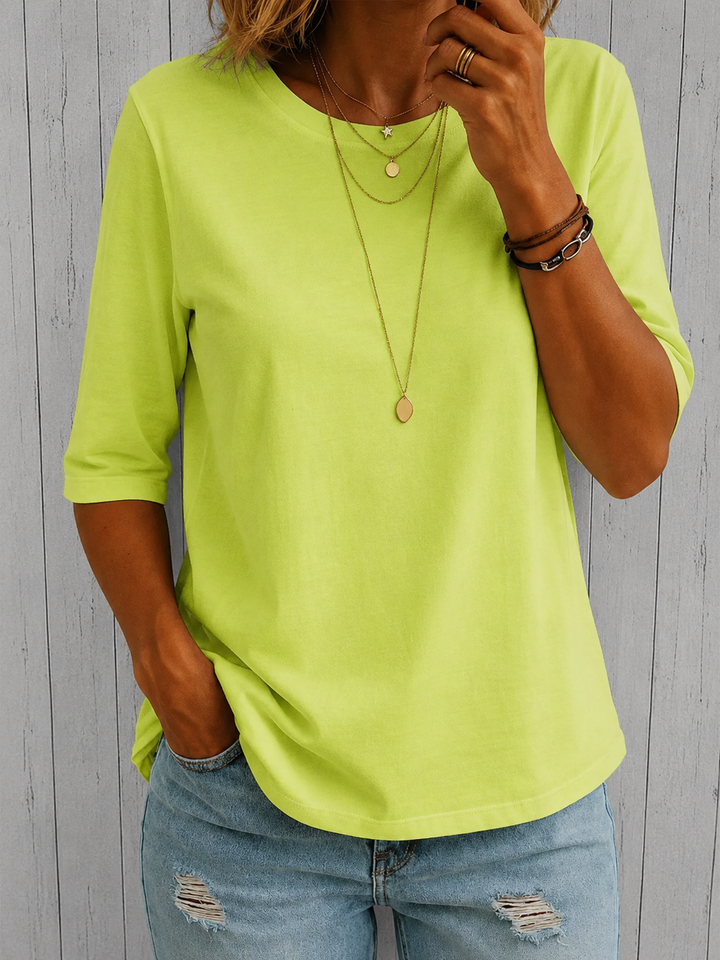 Arisa - T-Shirt à Col Rond et Manches Trois Quarts