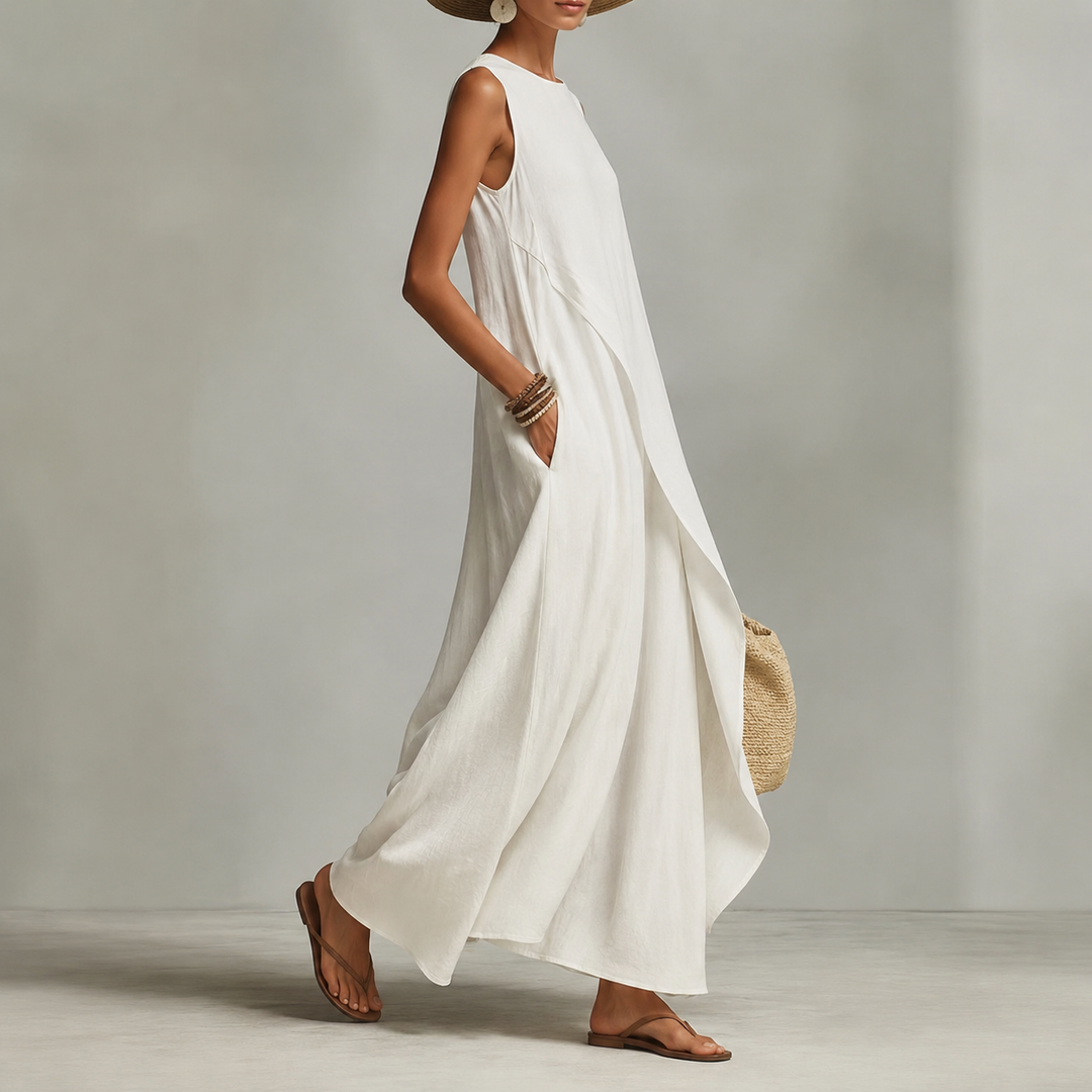 Hishina - Robe Longue Asymétrique Sans Manches En Lin