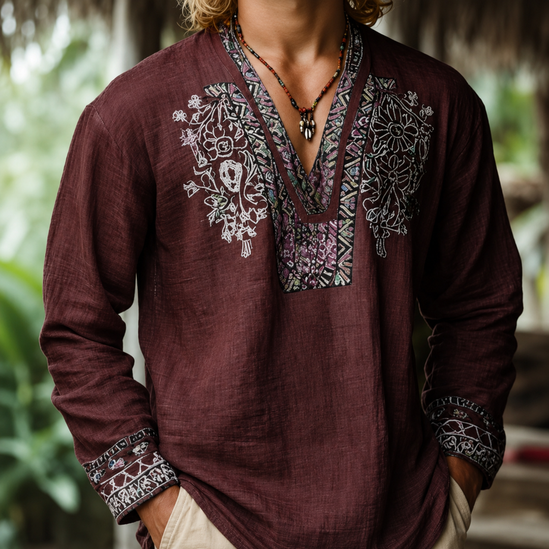 Tayson - Chemise d'été Brodée De Style Bohème