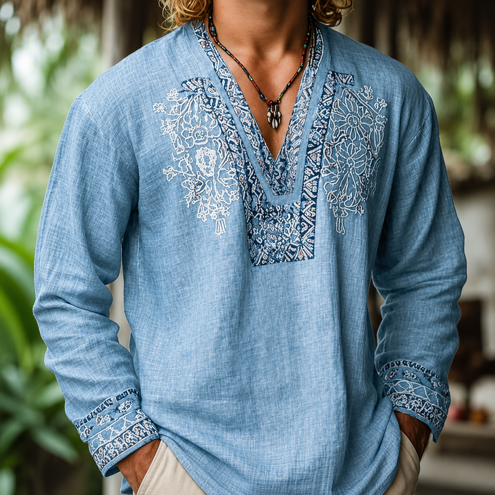Tayson - Chemise d'été Brodée De Style Bohème