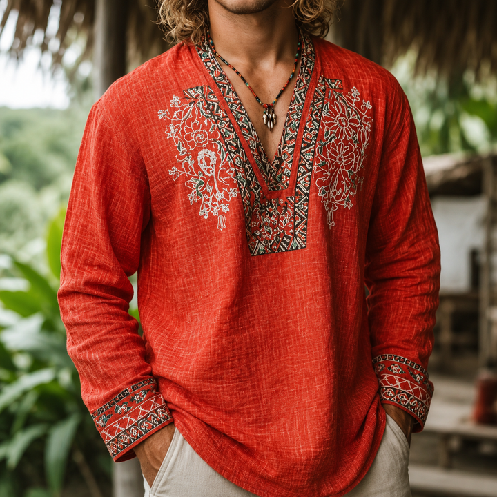 Tayson - Chemise d'été Brodée De Style Bohème