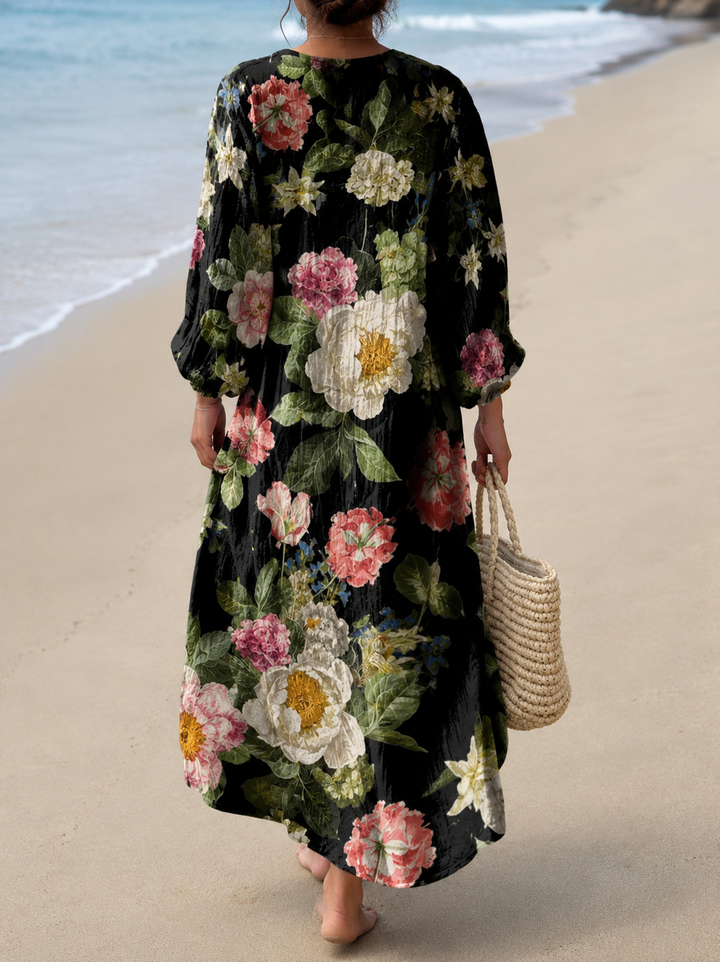 Zylina - Robe Midi à Col en V et Imprimé Floral
