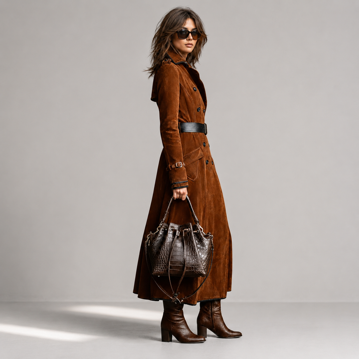 Derya - Tranchée Manteau Long en Daim