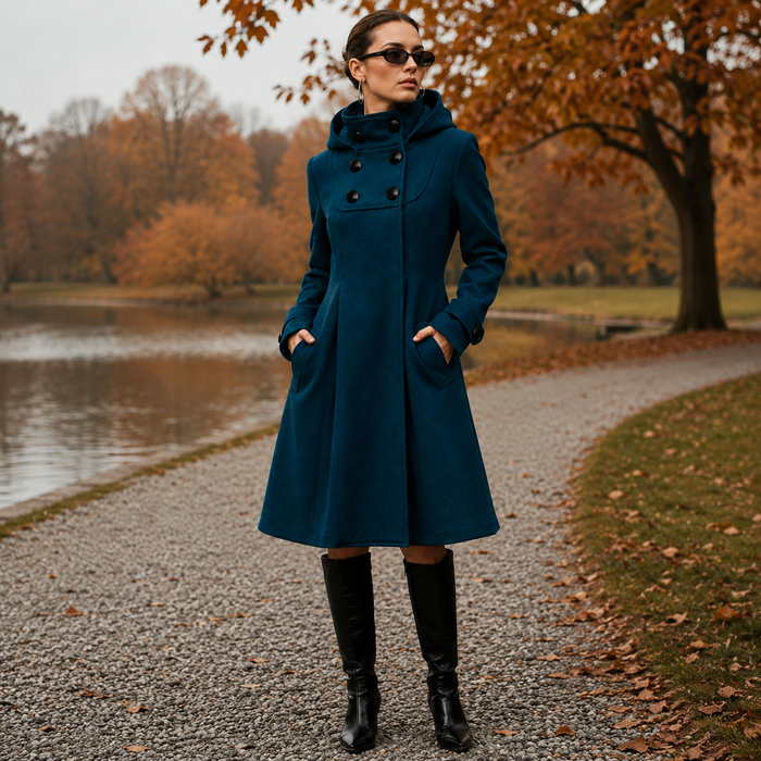 Khadidja - Manteau À Capuche Et Double Boutonnage