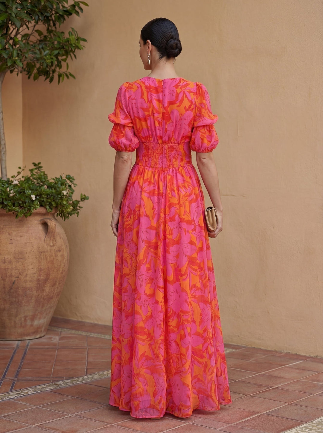 Zinnia - Robe Longue À Motif Floral Et Encolure en V