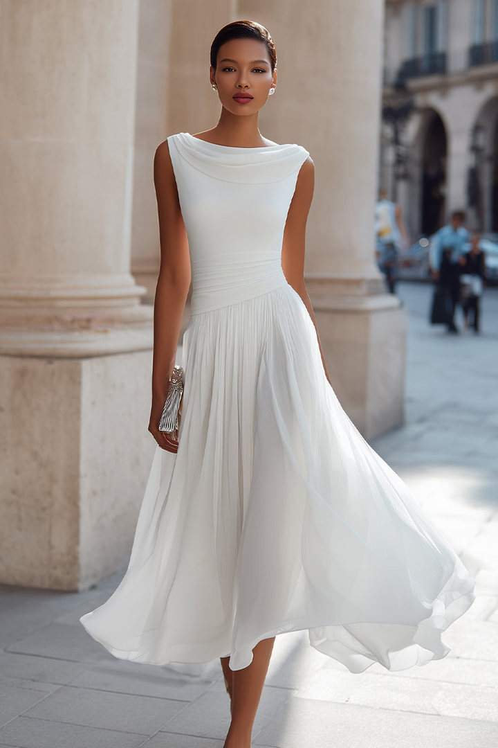 Zephira - Robe Midi Sans Manches, À Encolure Drapée Et Plissée