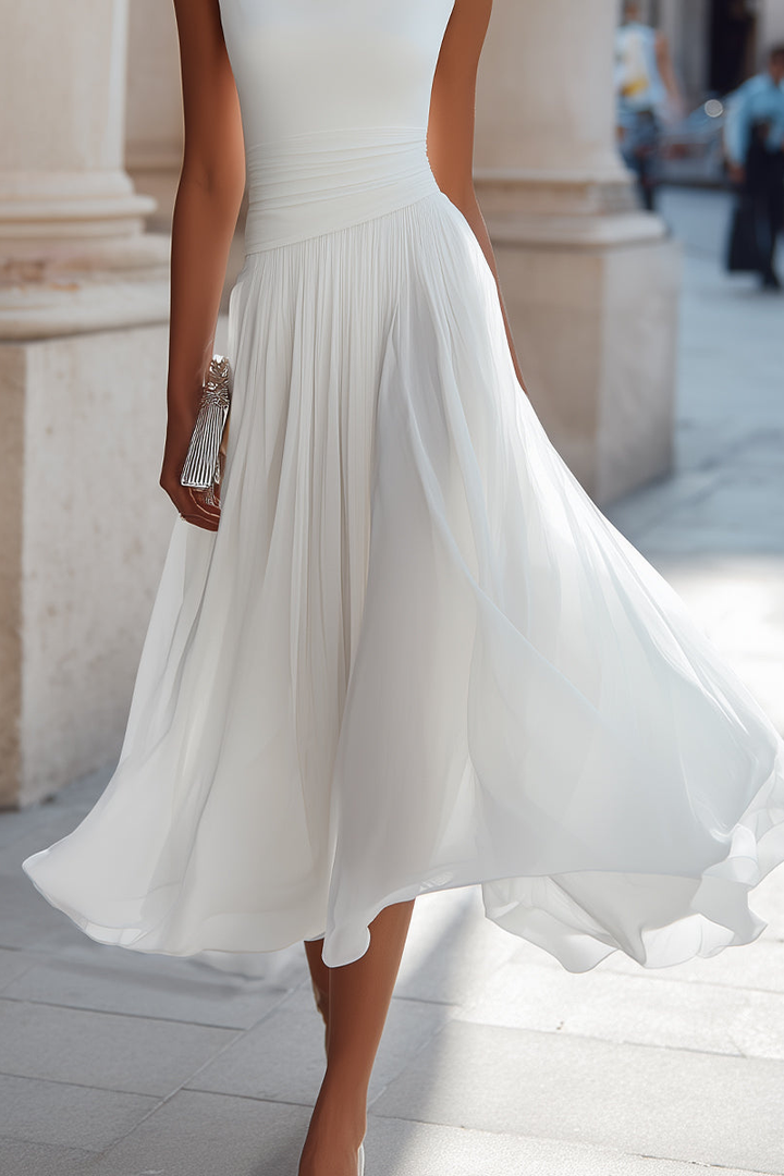 Zephira - Robe Midi Sans Manches, À Encolure Drapée Et Plissée
