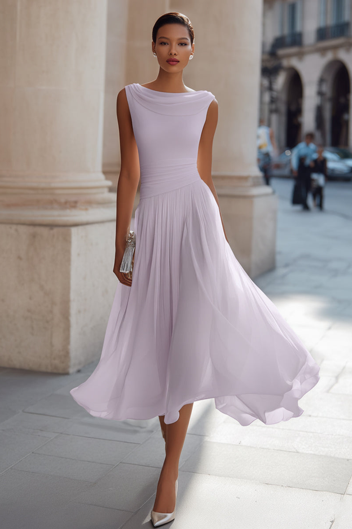 Zephira - Robe Midi Sans Manches, À Encolure Drapée Et Plissée