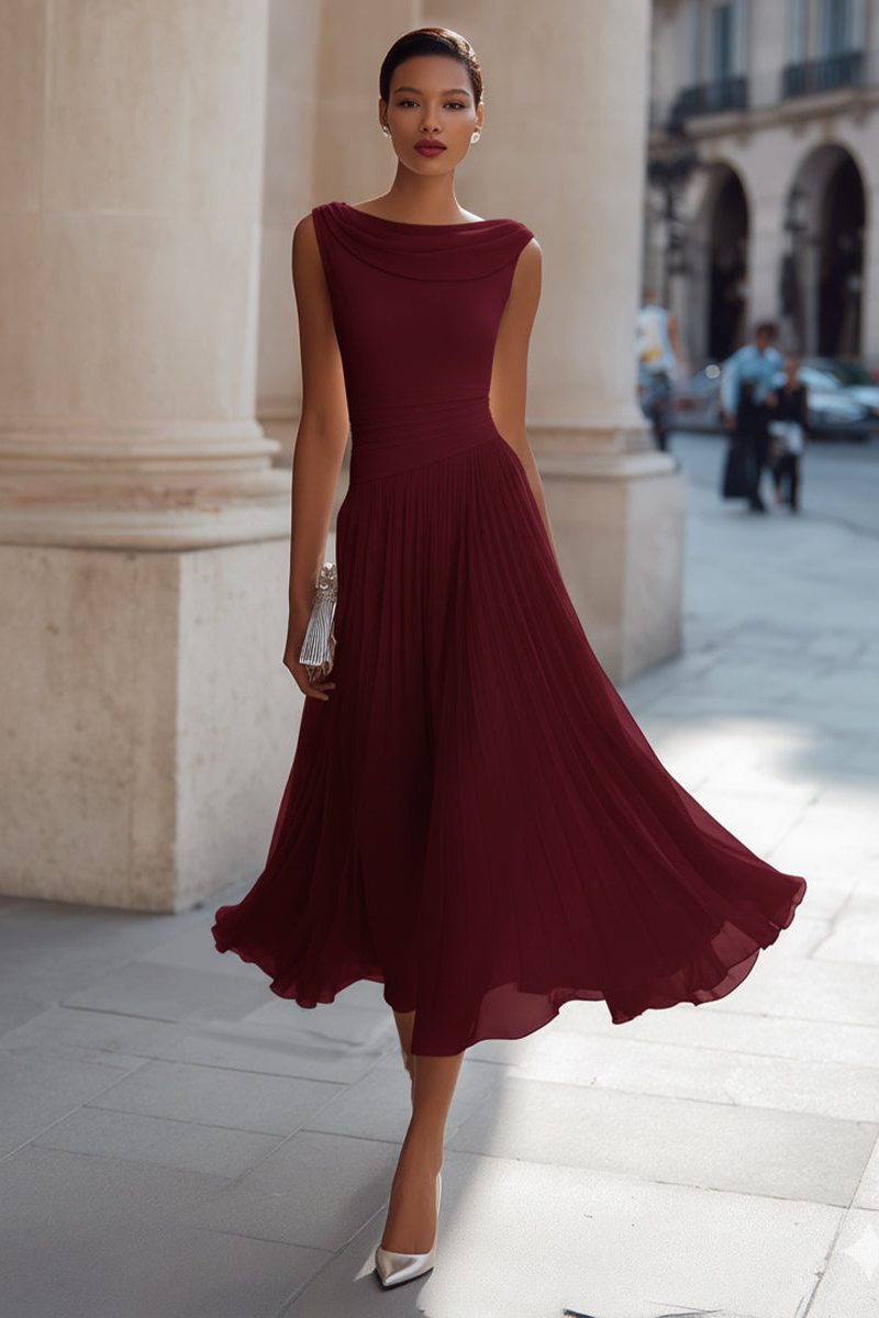 Zephira - Robe Midi Sans Manches, À Encolure Drapée Et Plissée