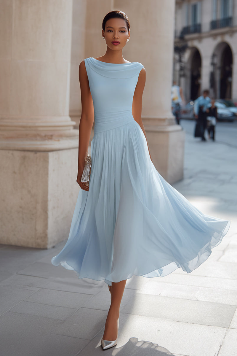 Zephira - Robe Midi Sans Manches, À Encolure Drapée Et Plissée