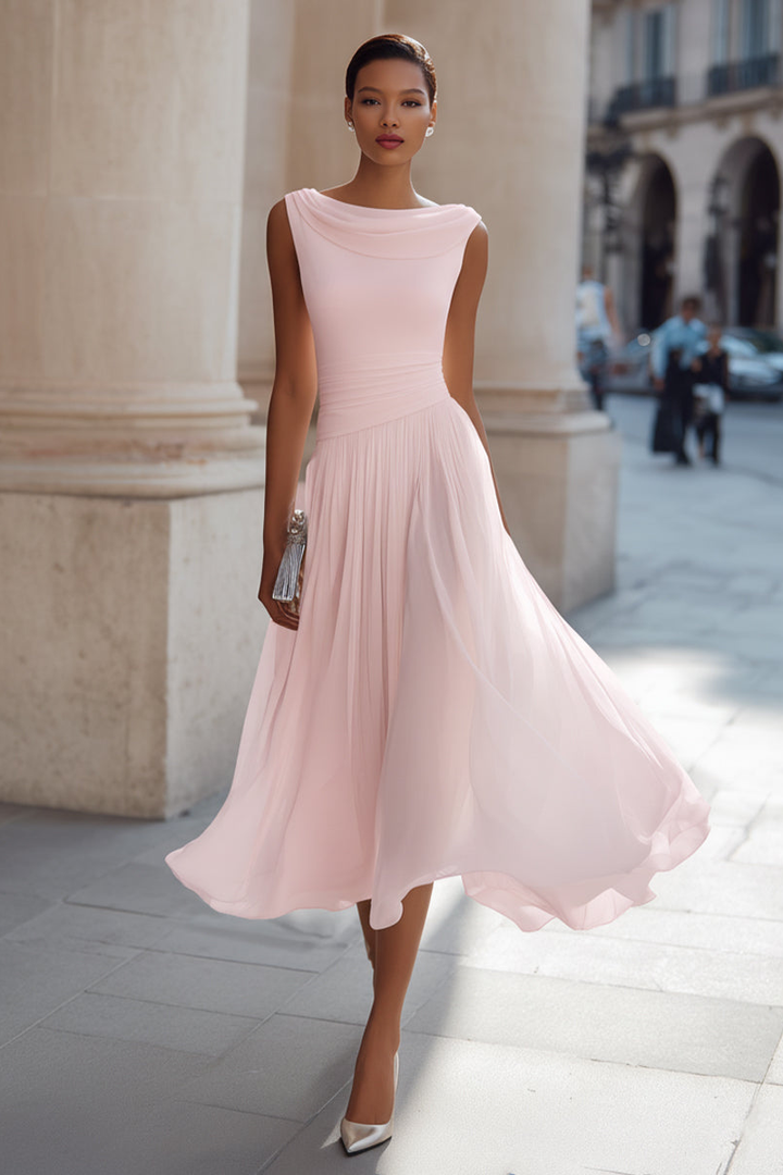 Zephira - Robe Midi Sans Manches, À Encolure Drapée Et Plissée