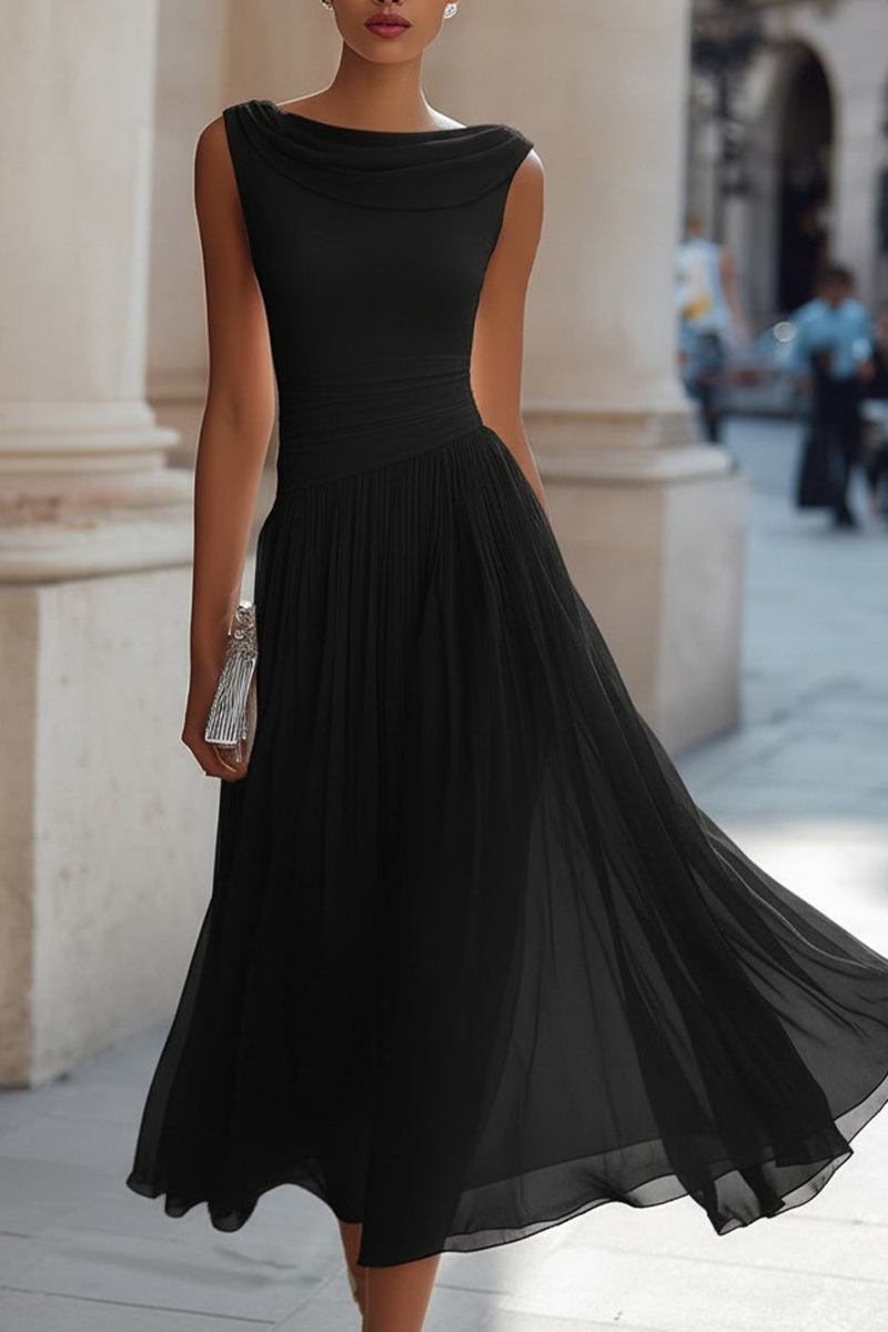 Zephira - Robe Midi Sans Manches, À Encolure Drapée Et Plissée
