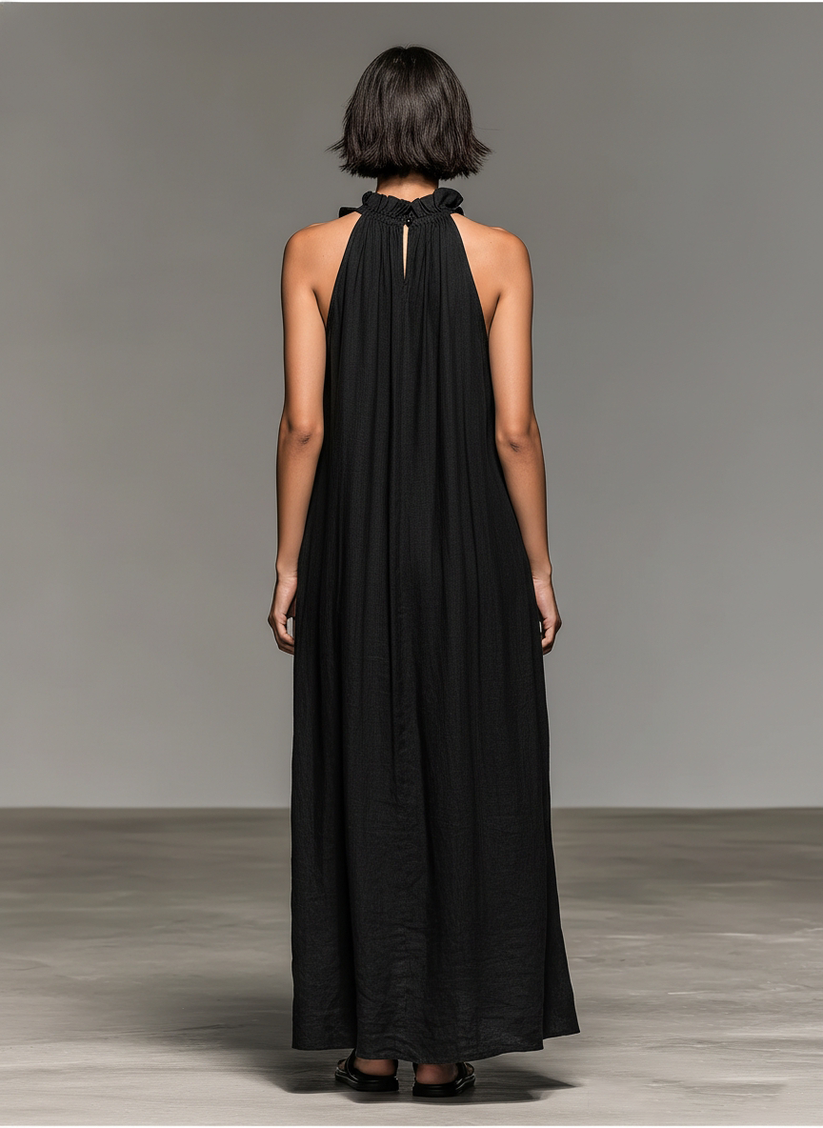 Fiora - Robe Longue Sans Manches À Volants, Col Licou Et Poches