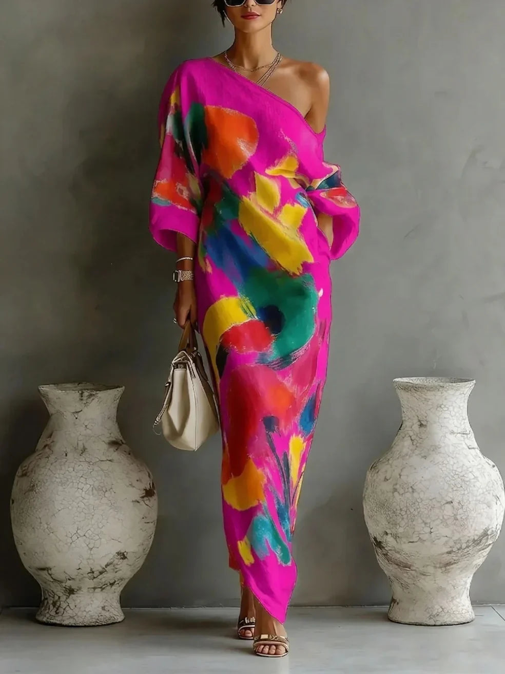 Lorrainen - Robe Longue Asymétrique Artistique