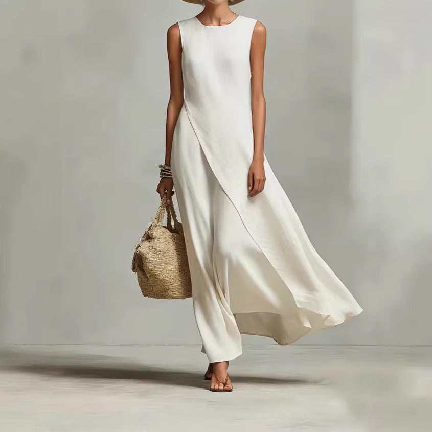 Hishina - Robe Longue Asymétrique Sans Manches En Lin