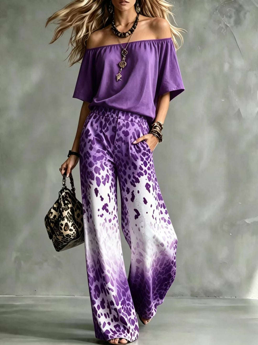 Rinia - Ensemble Composé D'un Haut À Épaules Dénudées Et D'un Pantalon Imprimé