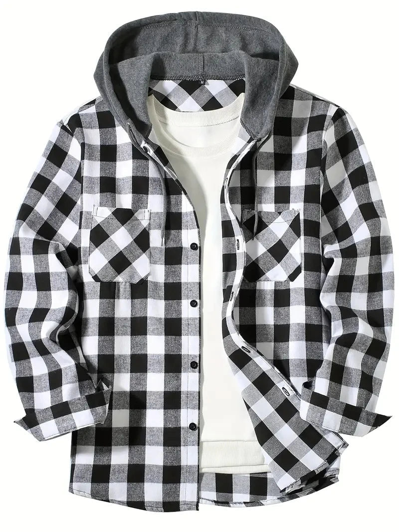 Ronildo - Chemise à Carreaux à Manches Longues Capuche et Boutons