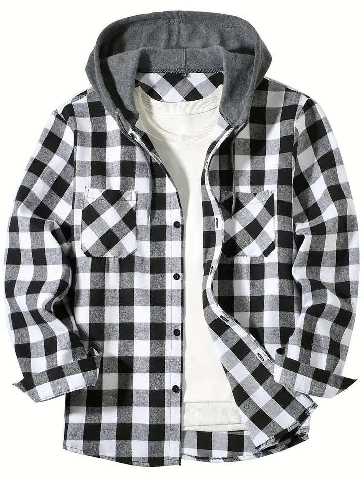 Ronildo - Chemise à Carreaux à Manches Longues Capuche et Boutons