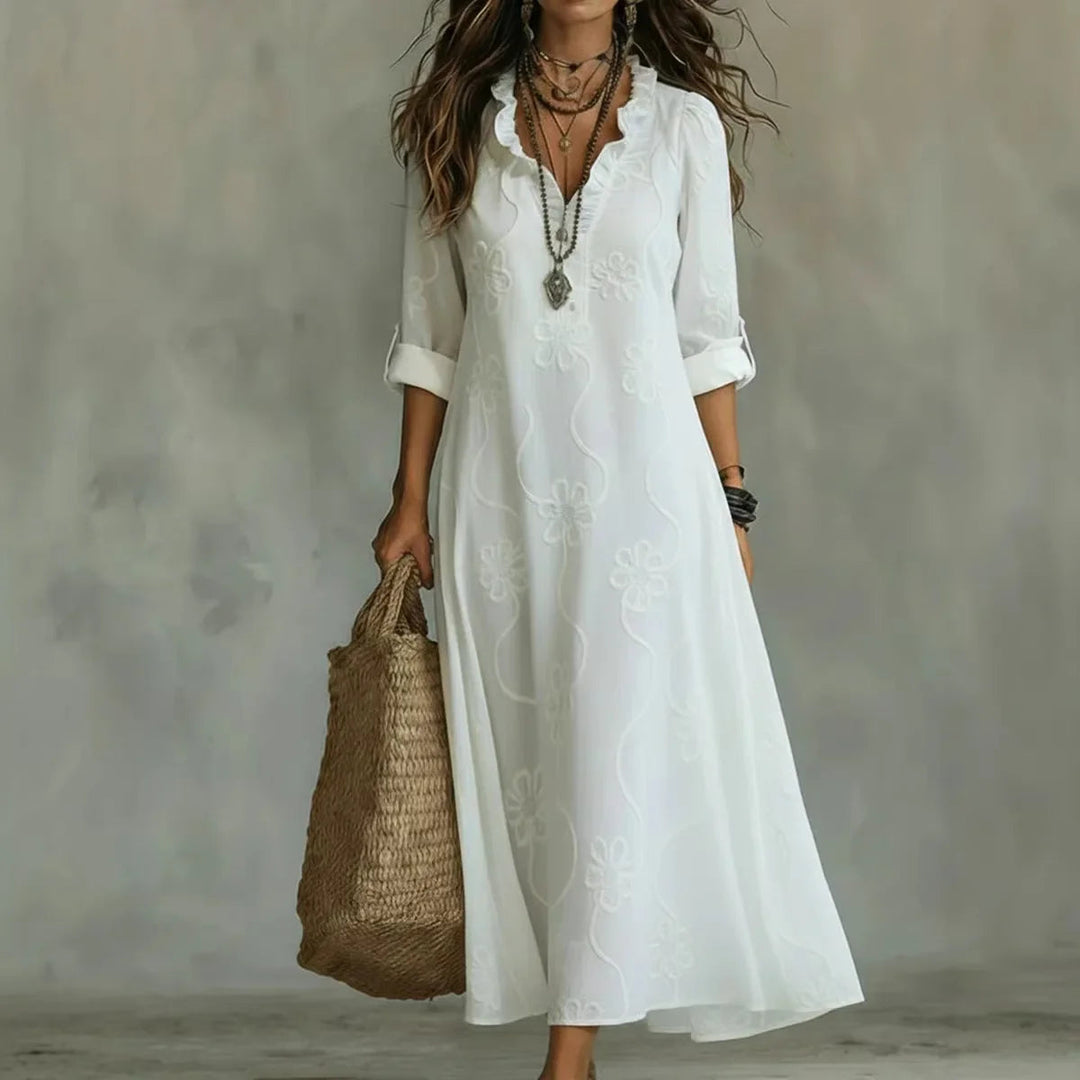 Alyxa - Robe Longue à Broderies Florales