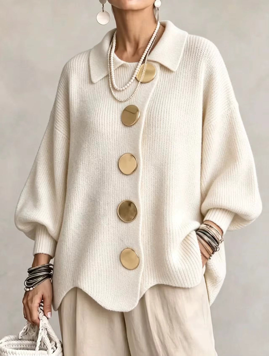 Shiryl - Cardigan en Maille à Col et Boutons Manches Longues