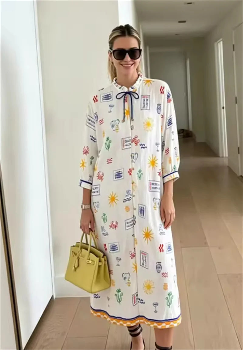 Maris - Robe Longue À Imprimé Et À Manches
