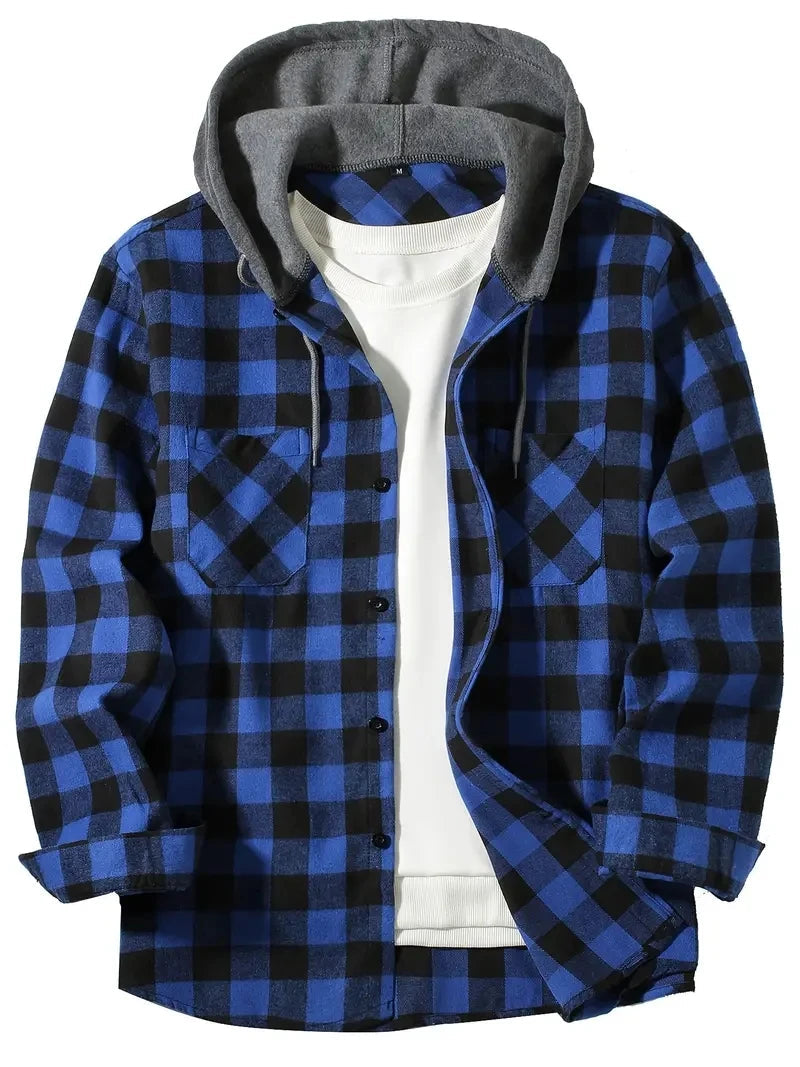 Ronildo - Chemise à Carreaux à Manches Longues Capuche et Boutons