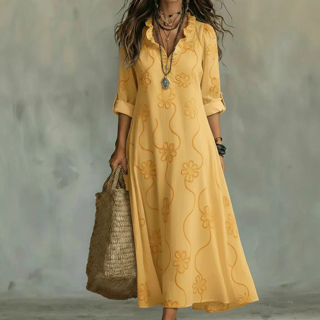 Alyxa - Robe Longue à Broderies Florales