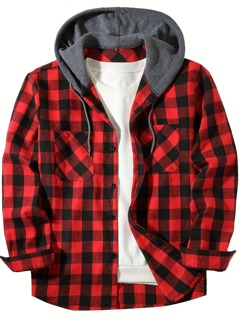 Ronildo - Chemise à Carreaux à Manches Longues Capuche et Boutons