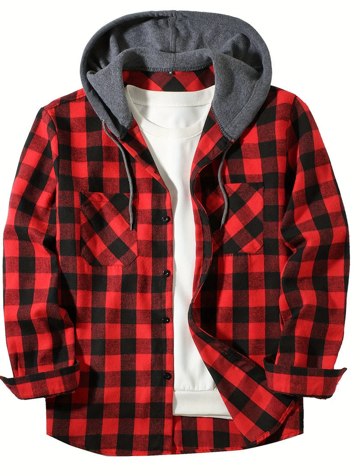 Ronildo - Chemise à Carreaux à Manches Longues Capuche et Boutons