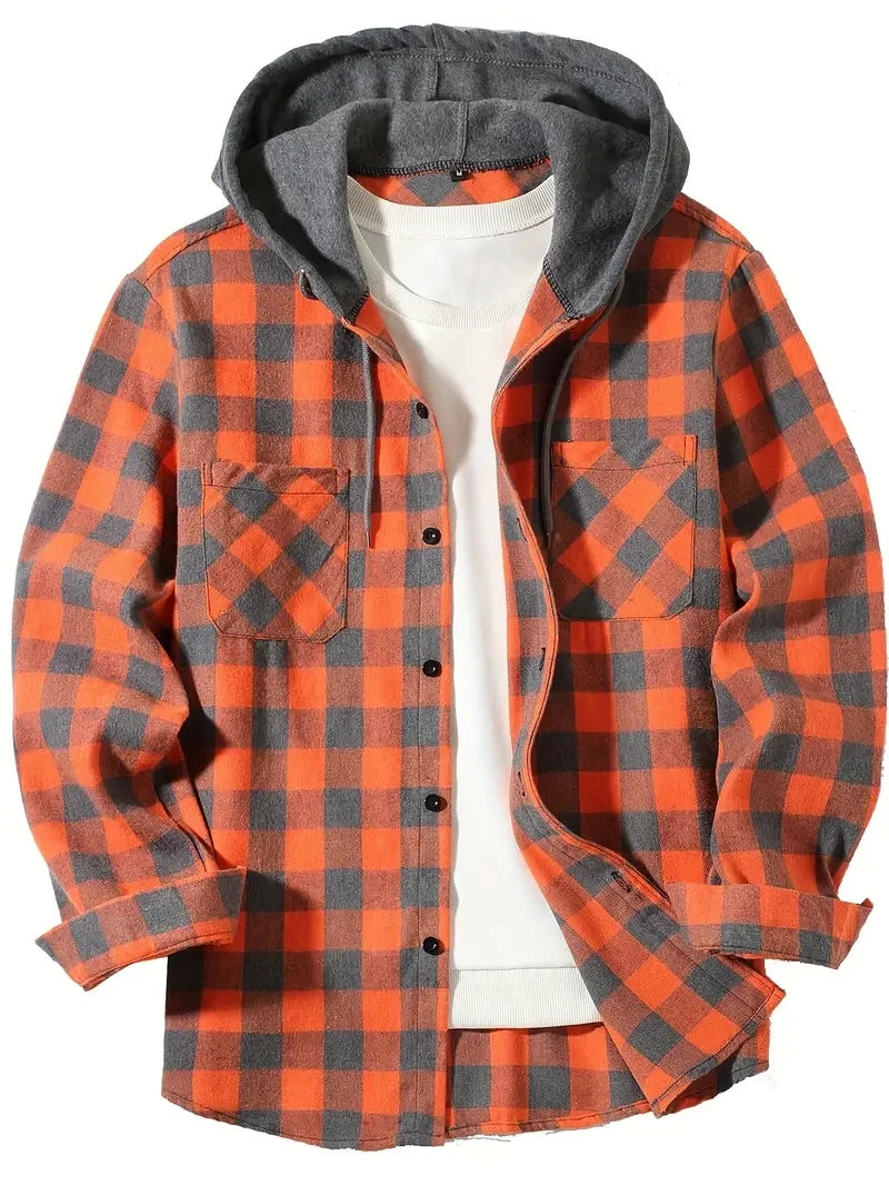 Ronildo - Chemise à Carreaux à Manches Longues Capuche et Boutons