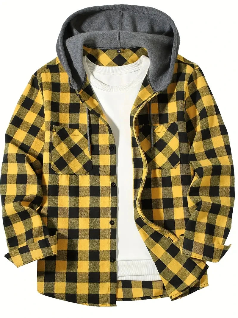 Ronildo - Chemise à Carreaux à Manches Longues Capuche et Boutons
