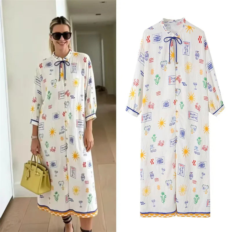 Maris - Robe Longue À Imprimé Et À Manches