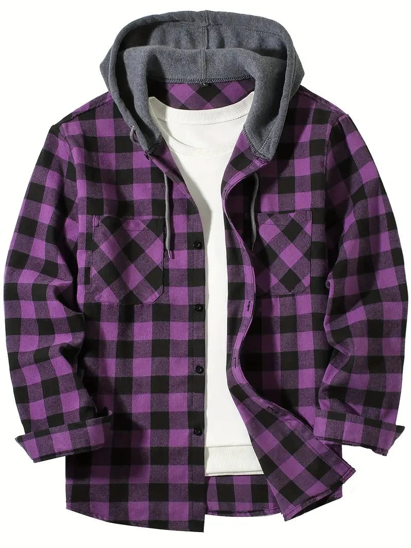 Ronildo - Chemise à Carreaux à Manches Longues Capuche et Boutons