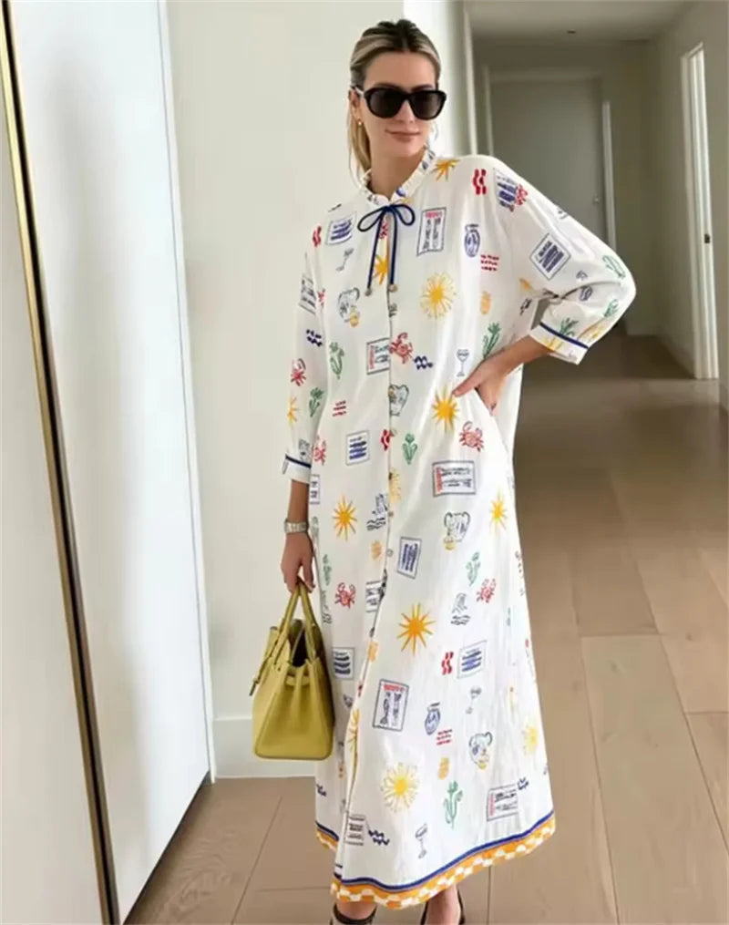 Maris - Robe Longue À Imprimé Et À Manches