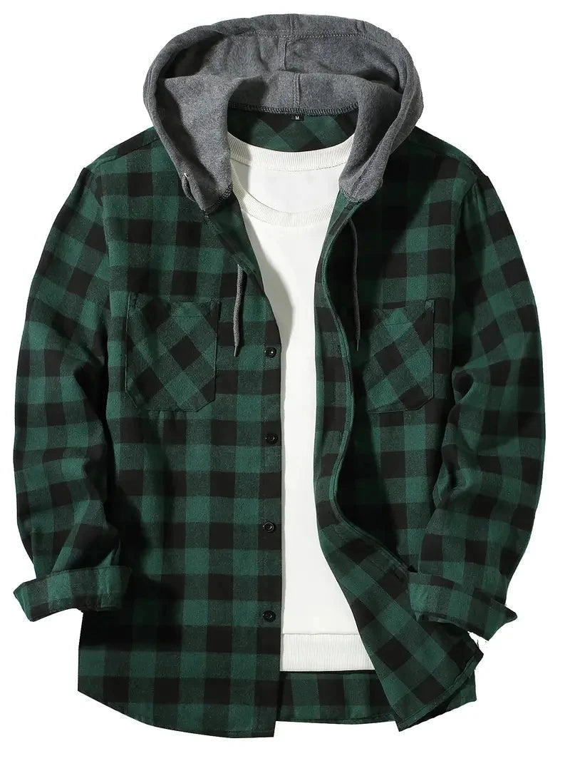 Ronildo - Chemise à Carreaux à Manches Longues Capuche et Boutons
