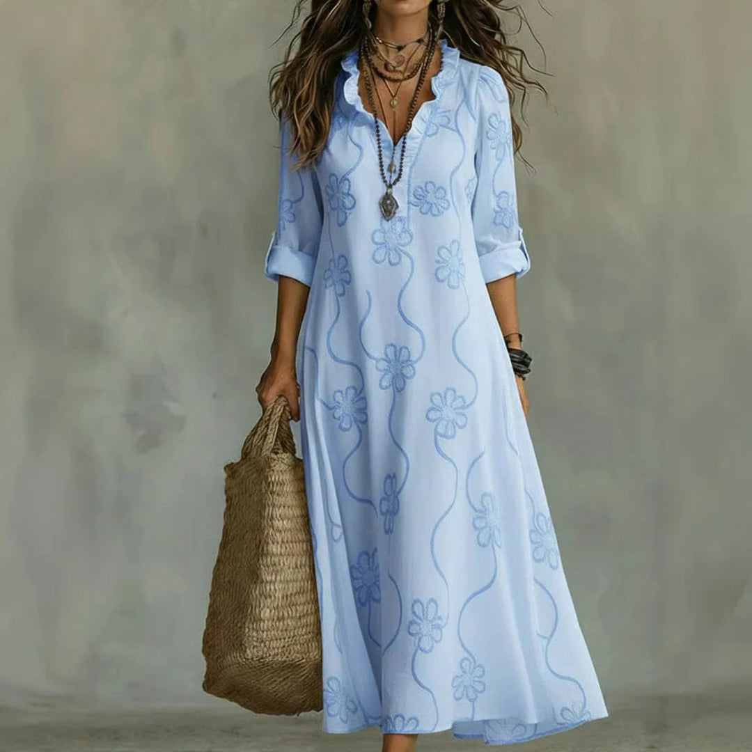 Alyxa - Robe Longue à Broderies Florales