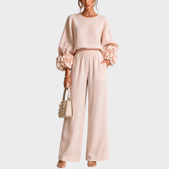 Mersada - Ensemble Pantalon à Jambes Larges et Manches Longues Avec Poignets à Motif Floral