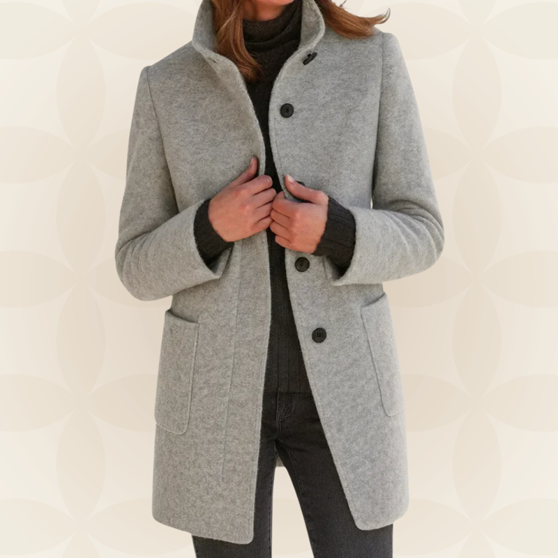 Joclyne - Manteau Long à Col Montant Boutons et Poches